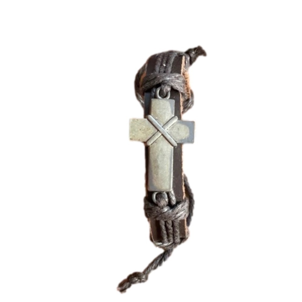 TWO LEATHER BLESSED CROSS ADJUSTABLE BRACELETS - image 3